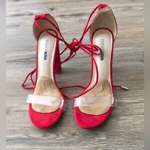 Fashion Nova Red and Tan Heels